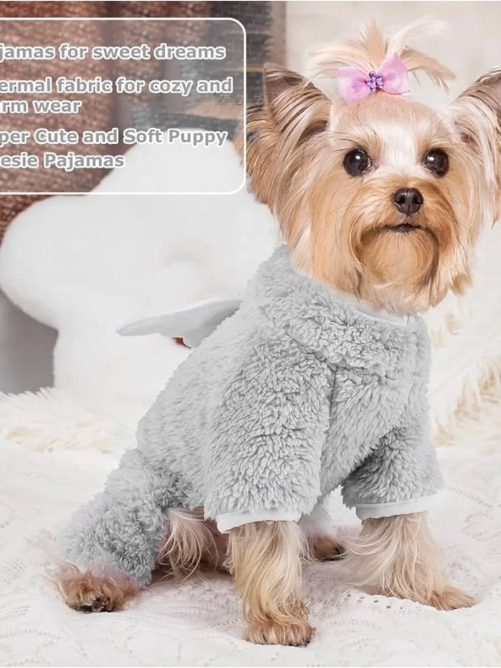 NWT Yikeyo Plush Grey Angel Wings Pet Onesie S L44